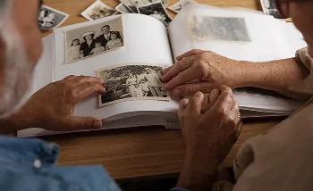 A family photo album with restored photos