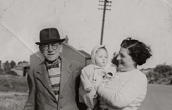 Original photo marked by folds and scratches